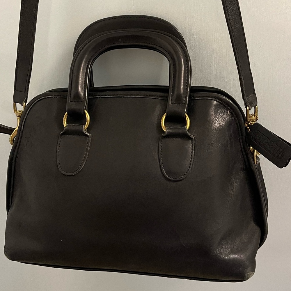 COACH Baxter Satchel Vintage Black Leather Bag Purse Top Handle Crossbody 2 Way